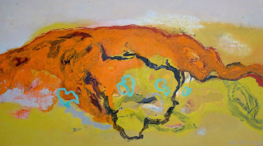 Orange hill, Mischtechnik a. LW, 160x80cm