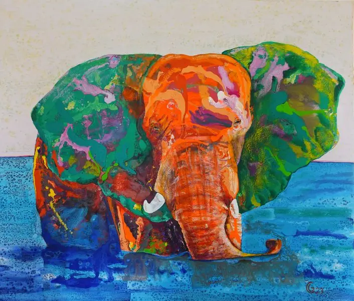 Elefant-im-Wasser-2023-130-x-110-Acryl-auf-Leinwand-